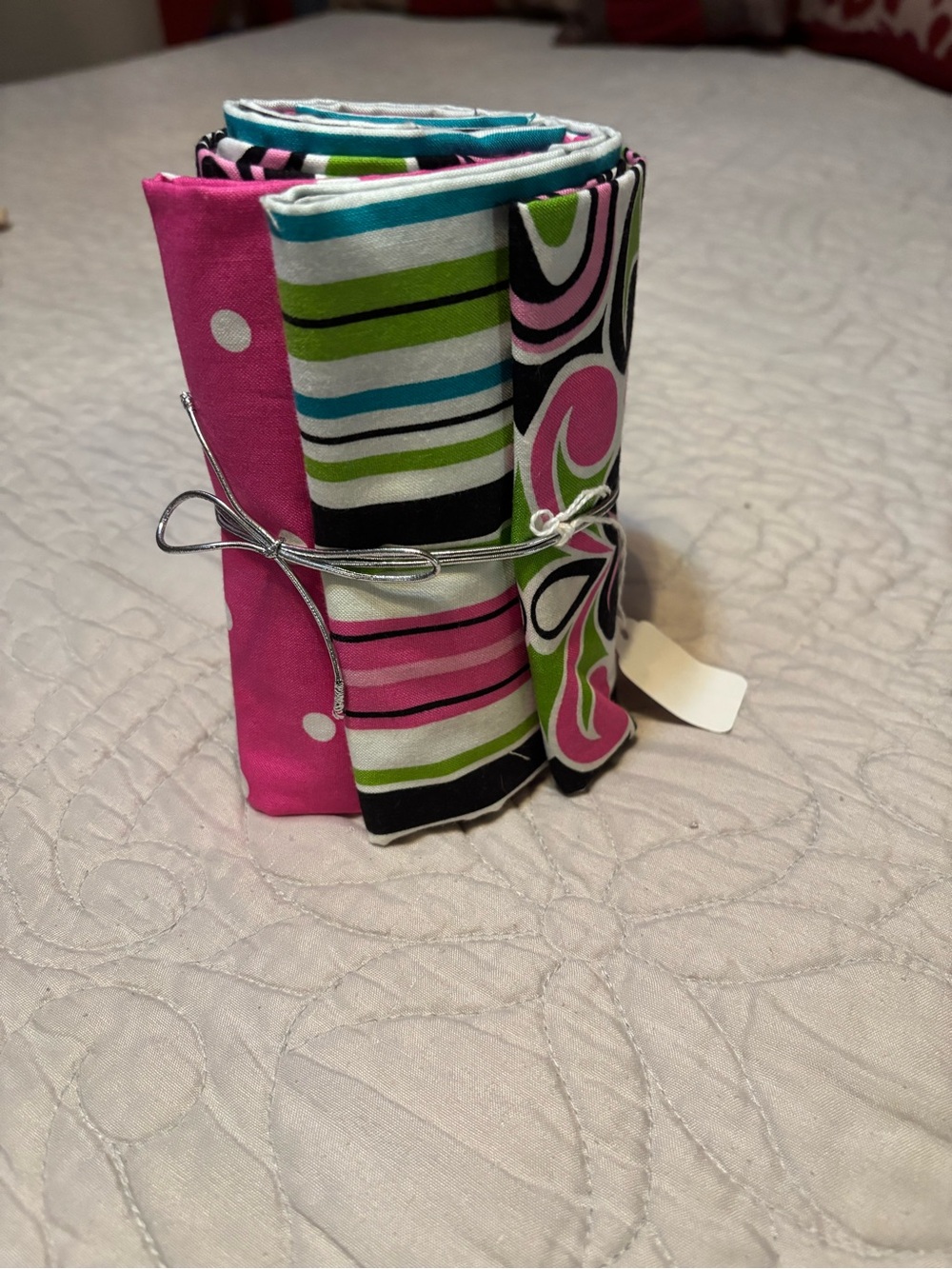 Striped & Pink Polka Dot Cotton Fabric Bundle - Home Accents